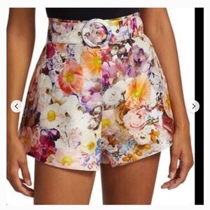 Zimmermann Floral High Waist Shorts - Pink and Orange